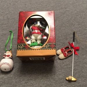 Set of 3 Sports Christmas Ornaments Golf/Baseball